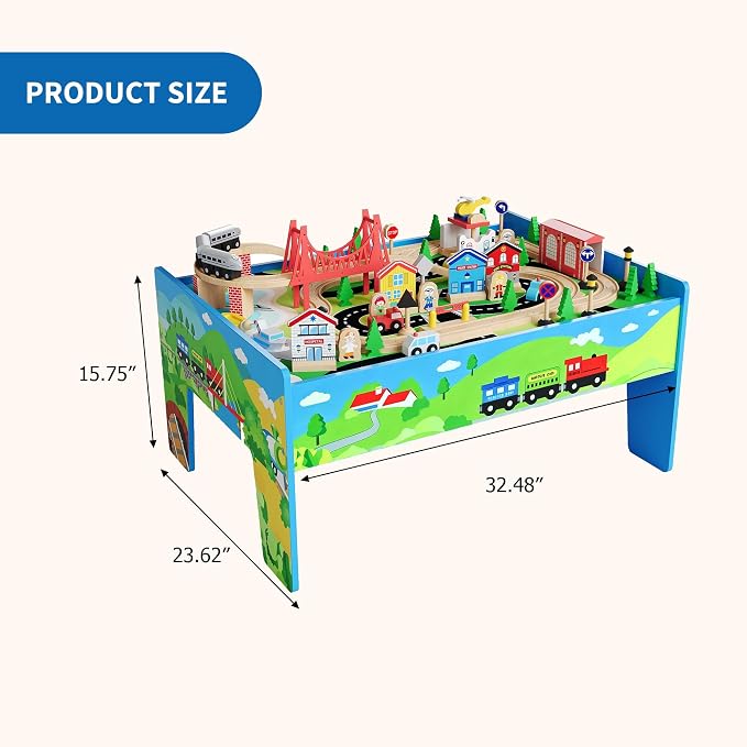 Garvee 78 Piece 4-in-1 Wooden Train Table for Kids - Multipurpose Activity Play Set with Reversible Top, Tracks & Built-in Storage, Natural Wood