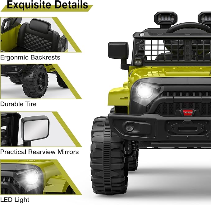 GarveeLife 12V Kids Electric Ride On Truck Car w/Parent Remote Control, Spring Suspension, LED Lights & AUX Port | Outdoor Ride Toy for Boys Girls
