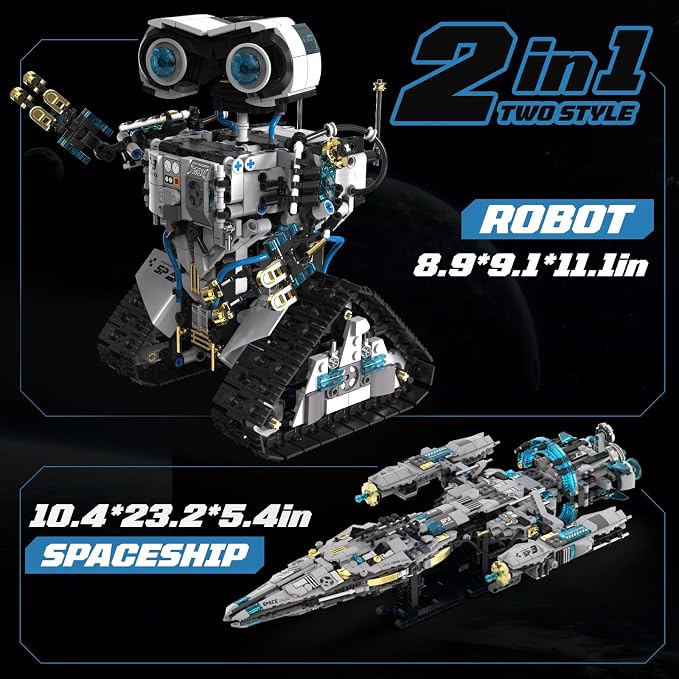 HPROMOT 2-in-1 STEM Robot Building Kit, 1468 PCS APP & Remote Control Space Robot Toys for Kids Ages 8-16, Engineering Technic Coding Robotic Kit, Educational Science Set Birthday Gift for Boys Girls