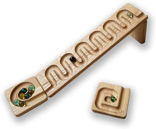 Marble Race Marble Personalized Wooden Maze Board Ball Run Course Gift for Kids Winding Track Roller (River)