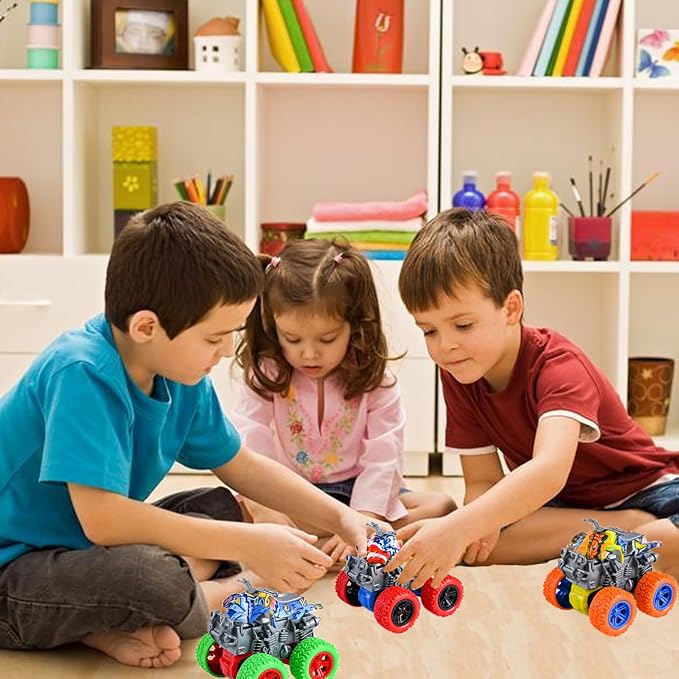 Monster Truck Toys - 4 Pack Friction Powered Toy Motorcycle Cars Push and Go Car Truck Playset for Boys Girls Toddler Aged 3 4 5 6 7 Year Old Gifts for Kids Christmas Birthday Party