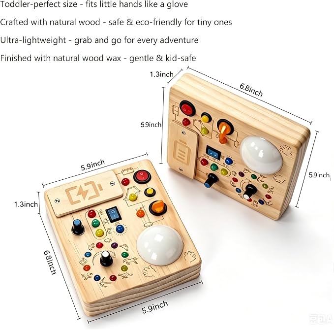 Montessori Busy Board for 1-4 Year Old, Slap-Activated LED Light Sensory Switch Board, Educational Fine Motor Skills Learning Toy