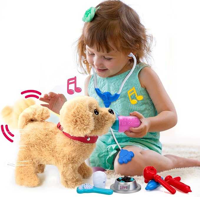 Koonie Realistic Robot Puppy - Interactive Walking & Barking Dog with Singing/Tail Wagging, Educational Play & Plush Birthday Gift for 2-5 Years Old Girls