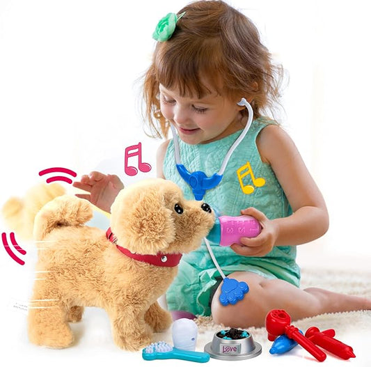 Koonie Realistic Robot Puppy - Interactive Walking & Barking Dog with Singing/Tail Wagging, Educational Play & Plush Birthday Gift for 2-5 Years Old Girls