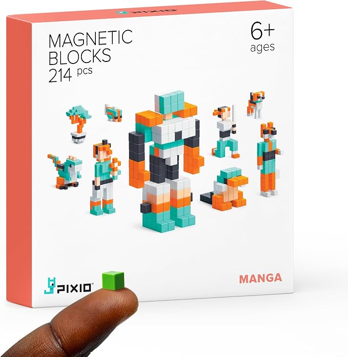 PIXIO Manga - Tiny Magnetic Blocks Building Toy in The Pixel Art Style with Free App - 5/16" Plastic Cubes with 6 Magnets Inside - Open Ended Toy - Creativity kit for Ages 6+