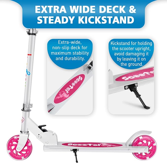 BELEEV V1 Scooters for Kids, 2 Wheel Folding Kick Scooter for Girls Boys, 3 Adjustable Height, Light Up Wheels, Lightweight Scooter with Sturdy Frame, Kickstand for Children 3 to 12 Years Old