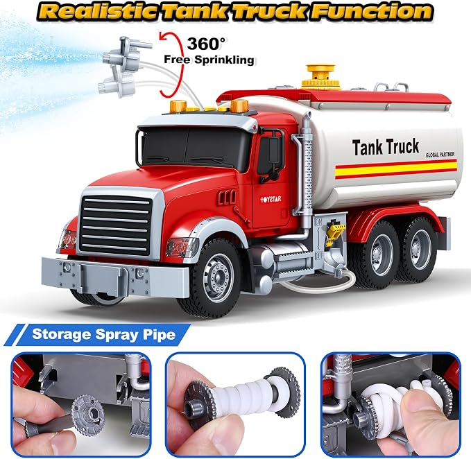 Bstoyder Kids Toys for 3 4 5 6 7 8 Years Old Boys, 15" Tank Truck Toy with Lights, Sounds, Toddler Friction Powered Truck Vehicle Toy for Boys Girls Birthday Gifts