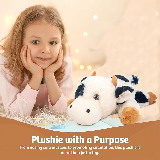 Marysun Microwavable Heated Cow Stuffed Animal - Weighted Stuffed Animal Plush, Heating Pad, Cozy Gift for Girls|Women|Kids|Elderly People, 9.8in, 1.65lb