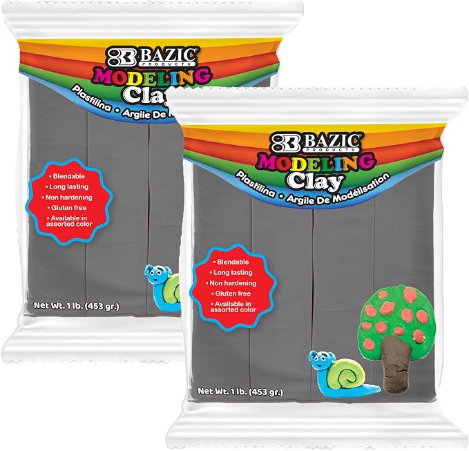 BAZIC Products Gray Modeling Clay, 1 Lb, 2-Pack | pack of non-hardening gray modeling clay, sculpting and art
