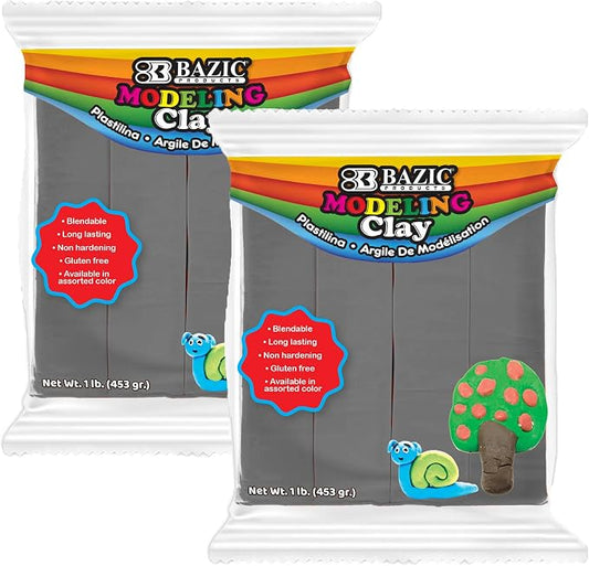 BAZIC Products Gray Modeling Clay, 1 Lb, 2-Pack | pack of non-hardening gray modeling clay, sculpting and art