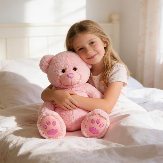 LotFancy Teddy Bear Stuffed Animals, 20 inch Soft Cuddly Cute Plushies, Plush Toys with Footprint Design, Stuffed Animals for Girls Kids Baby Toddlers, Baby Shower Easter Birthday Gift Decor, Pink