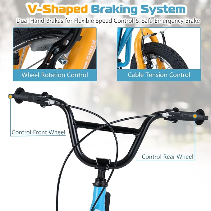 GYMAX Scooter, Kids & Adults Off-Road Scooter with 12" Inflatable Wheels, Adjustable Height Handlebar, V-Type Handbrakes & Axle Pegs for All Terrain, 8+
