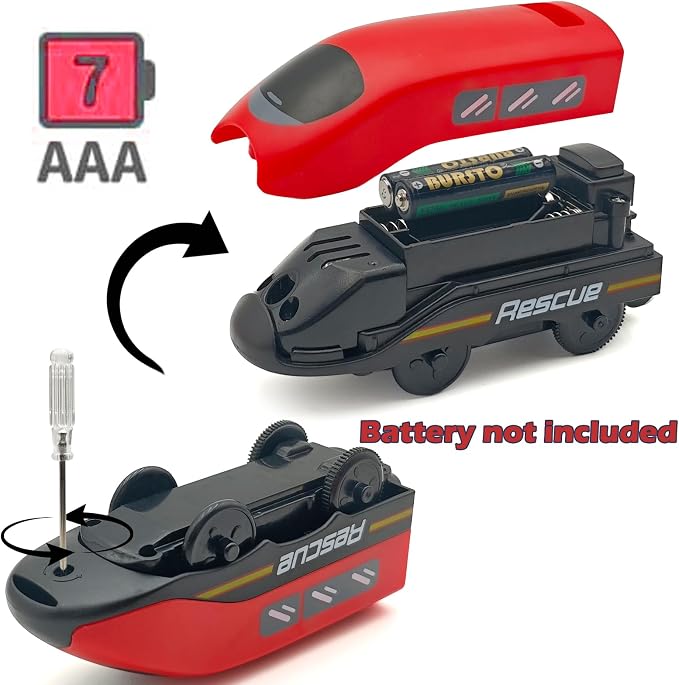 Battery Operated Police Train for Wooden Train Tracks with Figures Kids Magnetic Wooden Trains Set for Toddlers Boys 3-5 4-8 (Without Battery and Tracks) (red)
