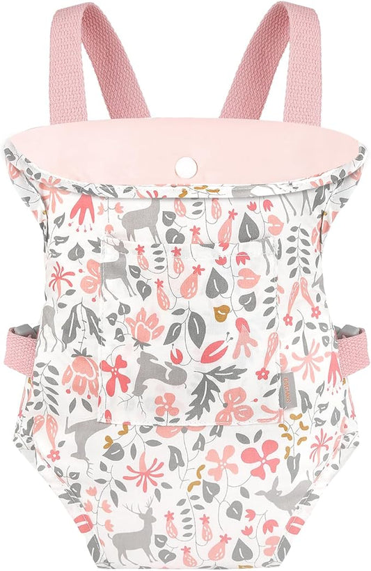 GAGAKU Baby Doll Carrier, Baby Doll Accessories up to 18-inch Dolls, Reborn Baby Dolls Carrier for Little Girls – Pink (Reindeer)
