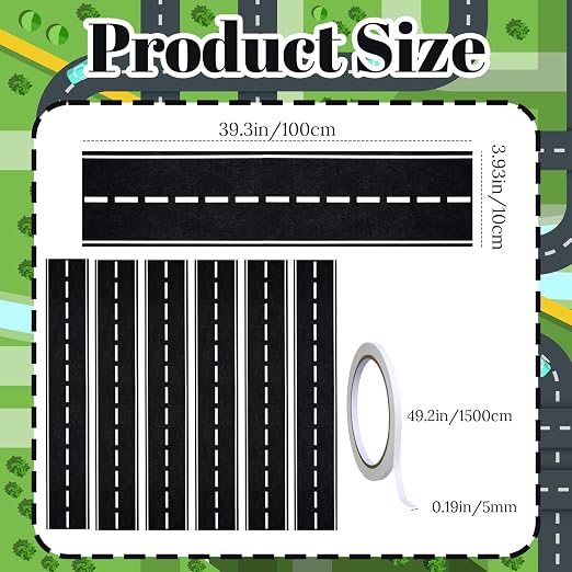 6 Pcs Christmas Race Party Decorations 39"x4" Racetrack Felt Roadway Mat for Cars with Double-Sided Tape, Christmas Village Road for Wall Floor Decoration, Car Themed Birthday Decor