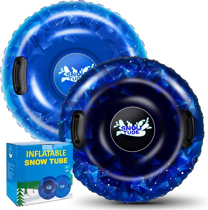 Snow Tube, WOLKEK 40 Inch 2Pack / 47 Inch 1Pack Snow Sled for Kids and Adult, Thickened Heavy Duty Hard Bottom Sleds for Snow with Handles, Winter Toys for Outdoor Sledding Snow Tube Sports