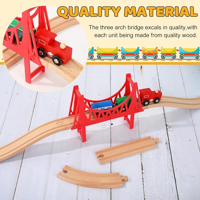 JarThenaAMCS Wood Train Track Expansion Set Suspension Bridges Wooden Train Track Connectors and Adapters for Most Major Toy Train Tracks Railway Accessories, 24Pcs
