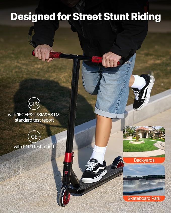 VEVOR Stunt Scooter, Pro Complete Trick Scooters for Kids Ages 11-13 Years, Teens, Adults, Boys, and Girls, Freestyle Street Rider for Intermediate and Beginner, Double Layer Lightweight Aluminum Deck