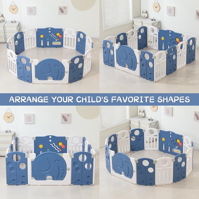 LulliSpace Baby Playpen,for Kids and Toddlers,Kids Activity Centre Safety Play Yard,Indoor&Outdoor Pattern Baby Fence with Game Panel, Safety Lock, Non-Slip Bases, Adjustable Shape,18 Panels