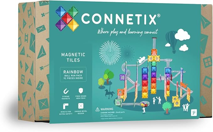 CONNETIX Magnetic Tiles Rainbow Ball Run Pack, 92 Pieces