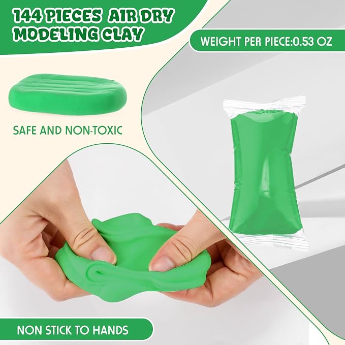VioraWhite 144 Pcs Air Dry Clay Bulk 76 oz Mardi Gras Soft DIY Modeling Clay Kit Magic Foam Crafts for Sculpting Kids Gifts Party School Supplies for Crafts Artistic Project(Emerald Green)