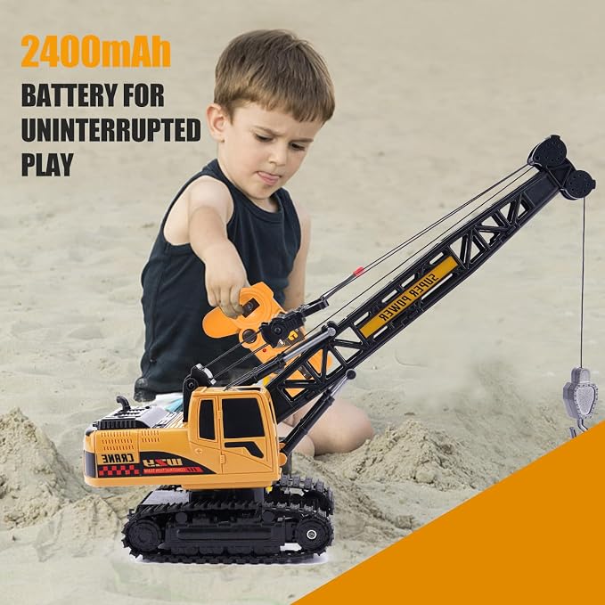 Jiakora Remote Control Crane Toy, 1:14 Scale RC Construction Vehicle with Metal Hook & 2 Batteries Included - Realistic Engineering Toy Truck, for Boys Girls 3 4 5 6 7 8 Years Old
