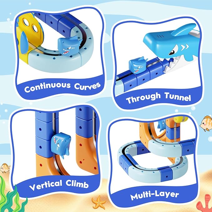 Shark Electric Train Set Toys for Boys Girls 3-5: 3D Infinity Rail Cube Tracks for Kids Anti-Gravity Magnetic Train Easter Birthday Gifts STEM Toys for 3 4 5 6 7 8 Year Old Boy Girl (117PCS)