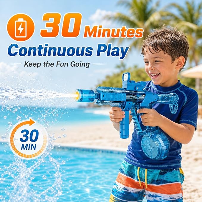 Electric Water Gun, Squirt Blaster Automatic Toy for Kids & Adults, 500cc Large Capacity, 26-32ft Long Range, Rechargeable Battery, Auto-Sync LED Lights, Summer Outdoor Toy for Pool, Beach & Backyard