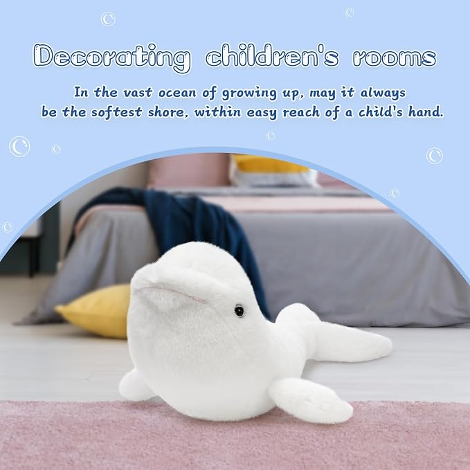 Tezituor Giant Beluga Whale Stuffed Animal, Stuffed White Whale Plush Toy, 31Inch Soft Cuddly Huggable Whale Plush Pillow,Ocean Animal Gift for Kids Boys Girls Easter Valentines Birthday Christmas