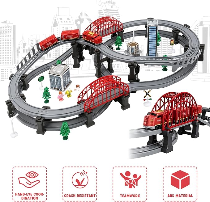 Wdmiya Train Sets for Toddlers, 128 Pcs Trains Toy with Battery Operated & Tracks (Magnetic Connection), Compatible with Thomas, Brio, Christmas Toy Gifts for 3 4 5 6 7 8 Years Old (Forest)