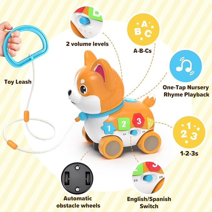 Baby Toys for 6-12-18 Month, 3-in-1 Musical Puppy Toy, Crawling & Walking Toys for 1 Year Old Boy Girl Gifts, Birthday Gift, Bilingual Learning Educational Puppy for 7 8 9 10 Months