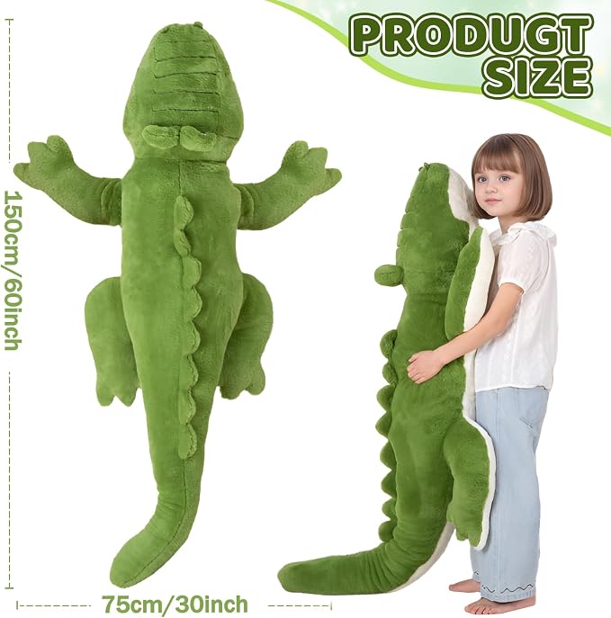 FFxiong 60 inch Green Giant Alligator Plush Stuffed Animal Toy 5 Feet Huge Big Soft Body Long Pillow Cute Extra Large Crocodile Plushies Gift for Kids Girl Boy Birthday Valentines Christmas