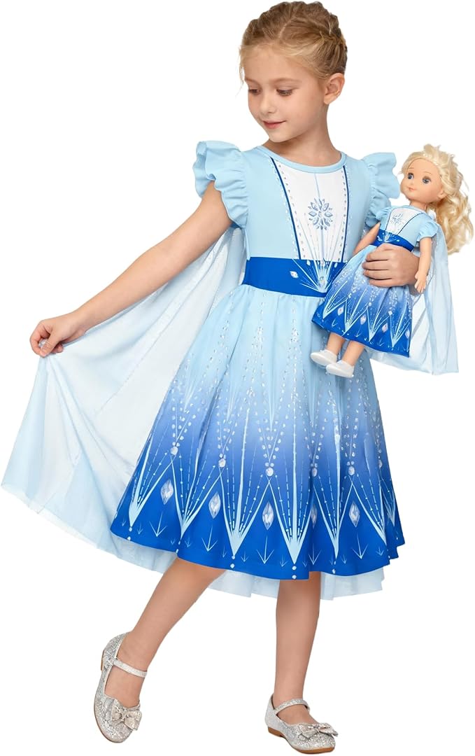 LQSZ Doll and Girl Matching Princess Dress Outfits for Girls and 18" Matching Doll and Girl Clothes