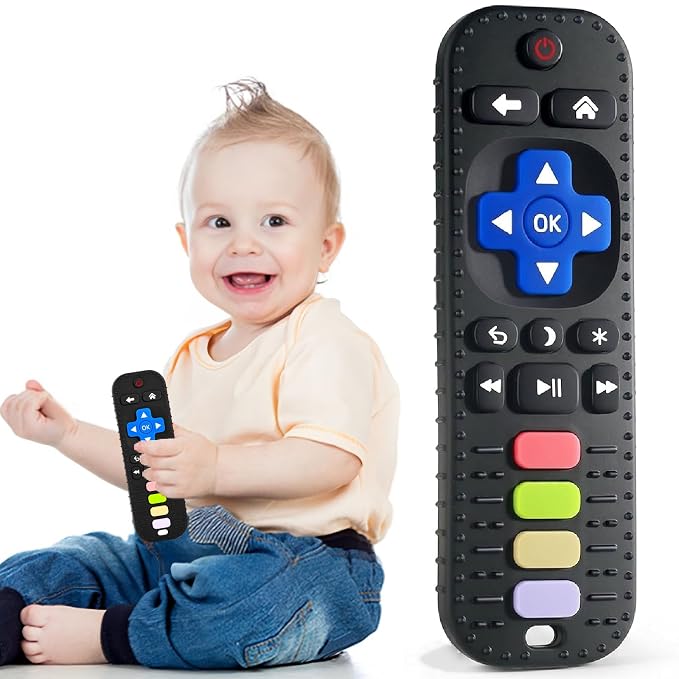 Avkast Teething Toys for Baby 3 6 12 18 Months, TV Remote Control Shaped Baby Teether Toys Chew Toys, Food Grade Silicone Teething Toys for Infants, BPA Free, for Baby Gum Relief