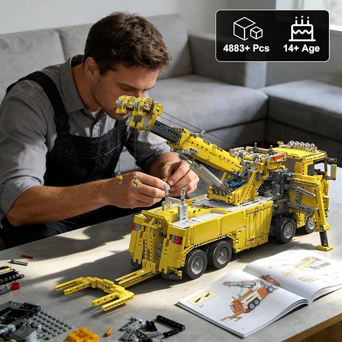 Mould King 17028 Road Rescue Crane Truck Building Blocks, APP & Remote Control Motorized Engineering Tow Truck, 4883 PCS Large Construction Vehicle Model, Advanced Mechanical Building Kit for Adults