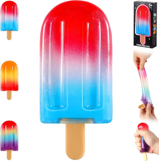 Malt Sugar Popsicle Squishy, Ice Cream Squishies Slow Rising Sensory Fidget Travel Toys for Adults, Kids, and Teens – Summer Classroom Prize (Red White Blue)