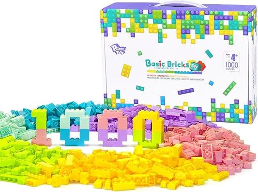Pairez Toys 1000 Piece Blocks for Building, Bulk 2x4 Basic Bricks Building Set, Compatible with All Major Brands, Creative STEM Building Toys for Kids Ages 4+ (Pink Purple Blue Yellow Green)
