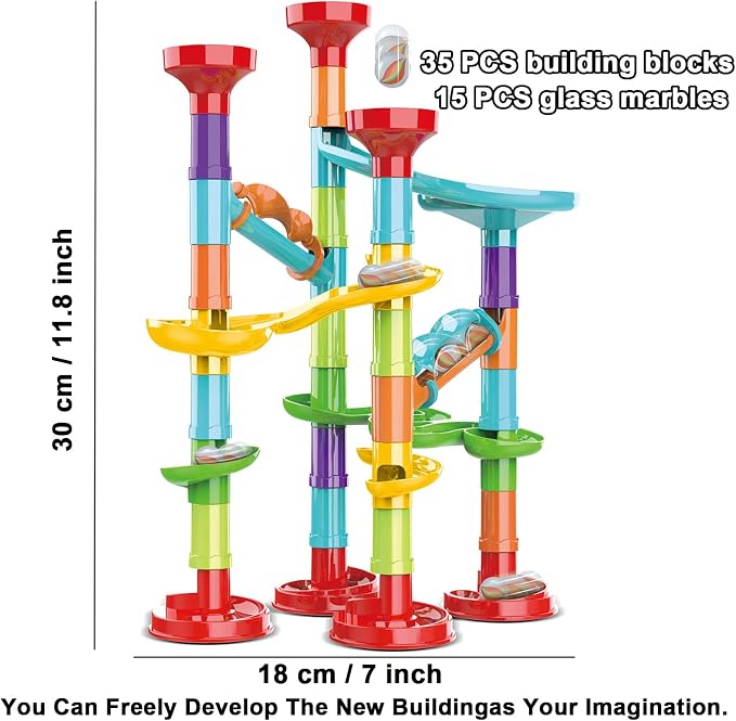 50 PCS Marble Toy Premium Set,STEM Educational Building Block Toy,Marble Track Race Set with 15 Glass Marbles for Boys & Girls,Construction Building Blocks Toys for Kids