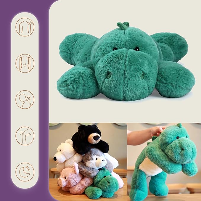 OSOCU® Microwavable & 1.8 LB Weighted Stuffed Animal - Green Dino Heating Pad with Lavender & Tourmaline - Soothing Warm Heatable Plush Toy for Menstrual Cramps, Muscle Aches, Shoulder Tension