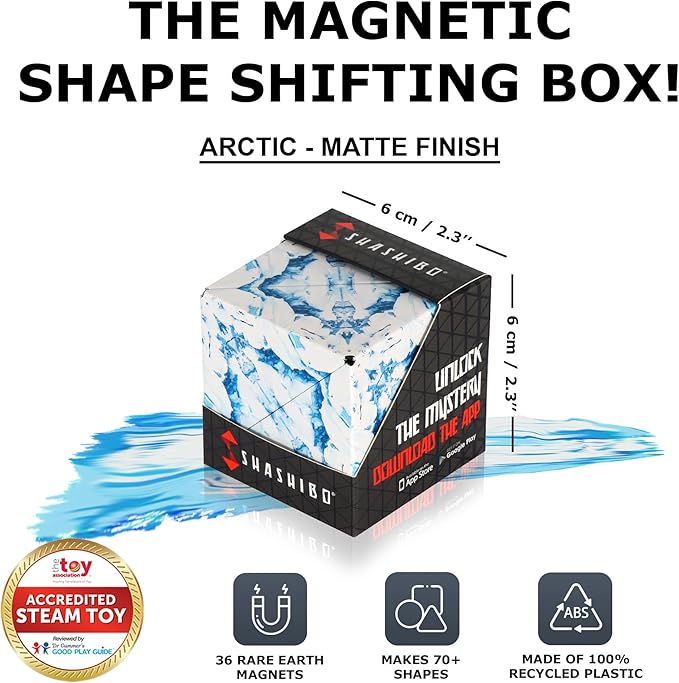 Shashibo Sensory Fidget Toy for Adults & Kids, Stress Relief Fidget Toy for Adults, Teens & Kids, Cool Fidget Toys for Desk, Classroom Must Have, Sensory Shape Shifting Cube, 100+ Possible Shapes