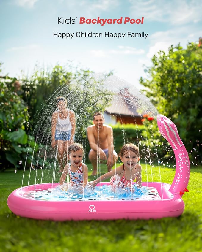 QPAU Splash Pads for Toddlers 1-3, Pink Mermaid Toy Splash Pad for Kids, Outdoor Play Mat for Babies, Inflatable Pool for Birthday Girl Gifts 1 Year Old Girl