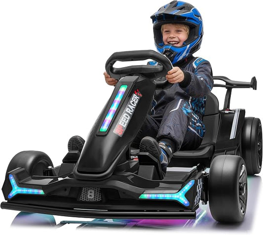 24V Electric Go Kart, Kids Drift Kart with Dual 400W Motors, Length Adjustable Seat, 8.2 MPH Max, 130LBS Max Load, Outdoor Ride on Toy Crazy Kart w/Bluetooth Music, Rainbow Light