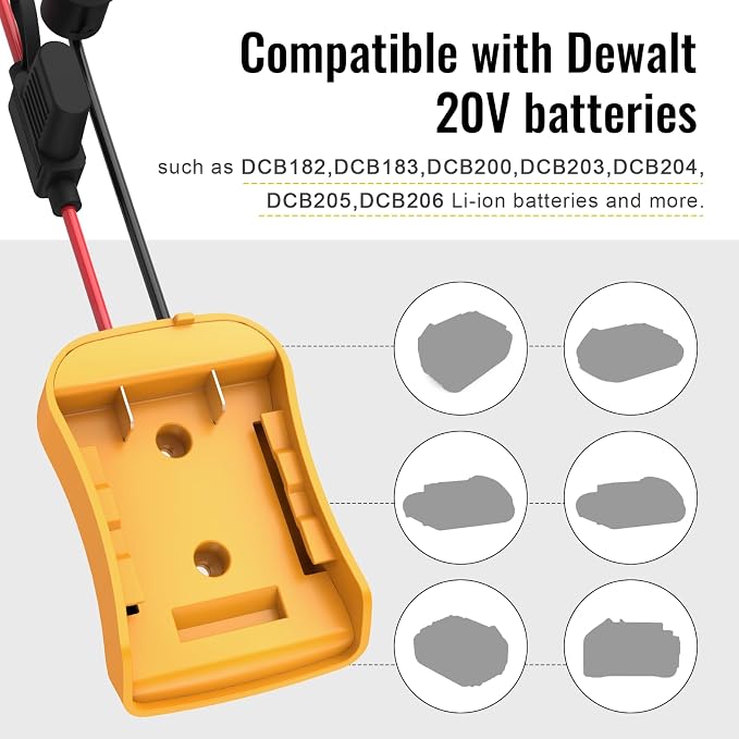 Azocek for Power Wheel Adapter Compatible with Dewalt 20V Battery with Wire Harness Connector Compatible with 12 Volt Power Wheel, 12AWG Wire with 40A Fuse