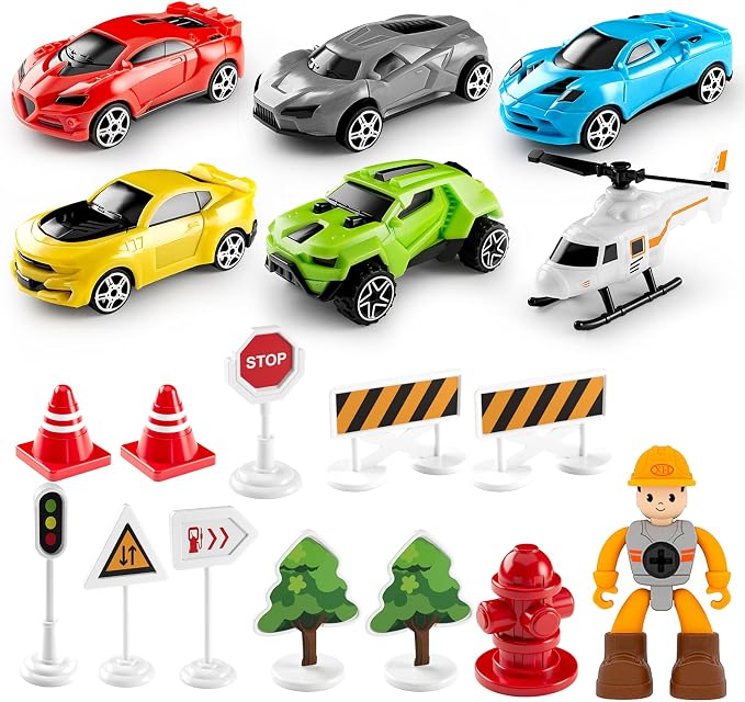 LOVE LIFE Airplane Toy Set Transport Cargo Plane Play Toy Gift for 3 4 5 6 Years Old Boys Girls Kids,Aircraft Vehicle Toys with 5 Mini Cars,Helicopter and Construction Worker