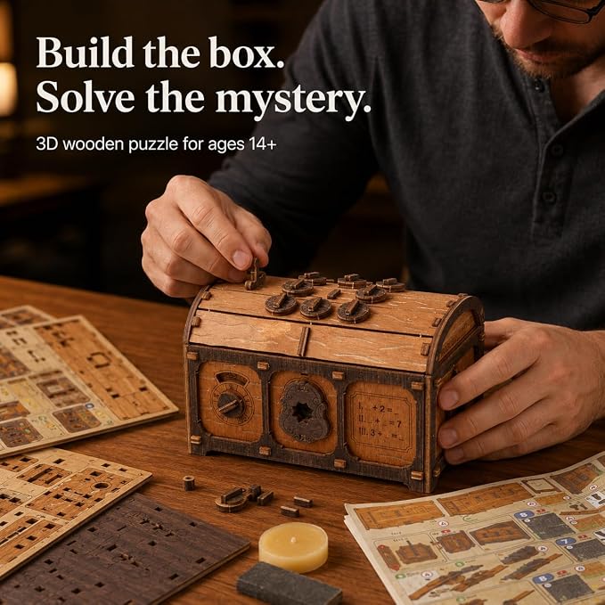 WOODEN.CITY Treasure Chest Puzzle Box for Adults – 3D Wooden Puzzles Mystery Box Brain Teaser & Escape Room Game with Secret Opening (165 Pieces, Gift Idea)