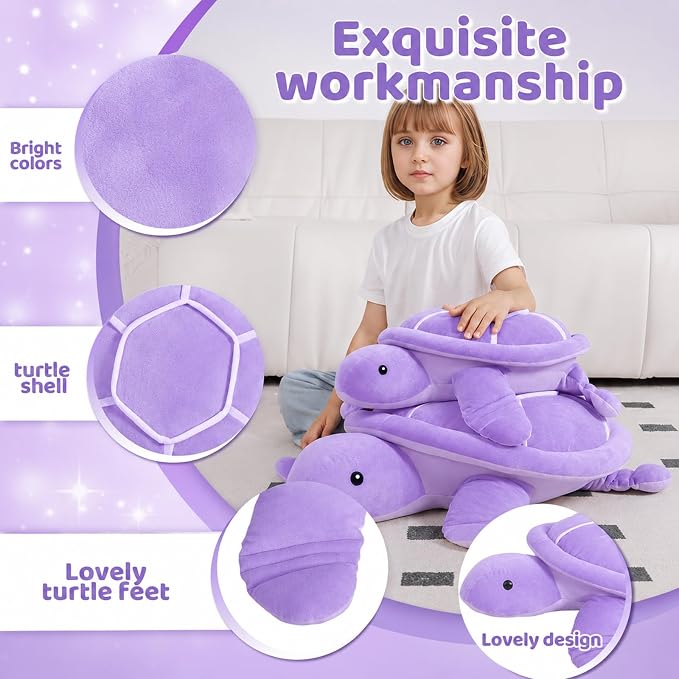 Dalmao 22 Inch Purple Sea Turtle Stuffed Animal, Big Soft Ocean Purple Turtle Large Plushie Body Pillow for Kids, Boys, Girls, Girlfriend, Birthday