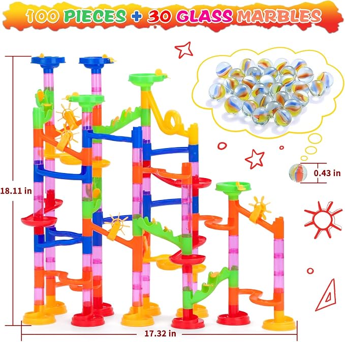 Gifts2U Marble Run Toy, 130Pcs Educational Construction Maze Block Toy Set with Glass Marbles for Kids and Parent-Child Game