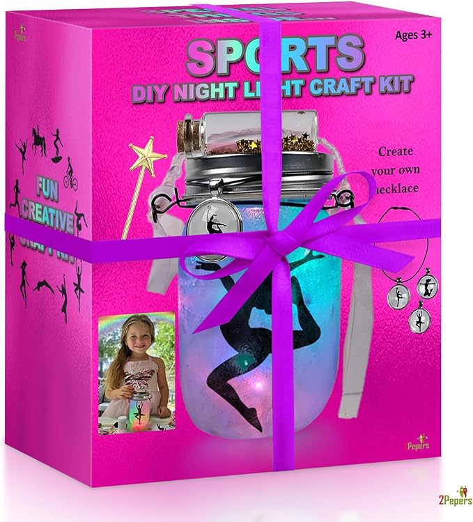 2Pepers DIY Sports Night Light Gymnastics Gifts for Girls Age 3 4 5 6 7 8-12, Sports Presents & Arts and Crafts Kit for Kids, Art Set Project, Ballet & Dancing Girl Gift