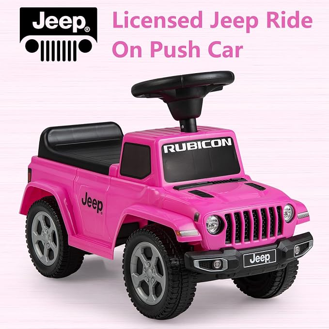 OLAKIDS Ride On Push Car, Licensed Jeep Foot-to-Floor Toddler Sliding Racer with Engine Sound, Horn, Under Seat Storage, Baby Walking Toy Gift for Boys Girls Kids Age 1.5-3 (Pink)