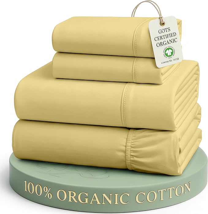 LANE LINEN Queen Size Bed Sheets 100% Organic Cotton Soft 4pc - Cocoon | GOTS Certified Organic Cotton Percale Queen Sheet Set - Affordable Organic Luxury, Honest-Price Organic Quality